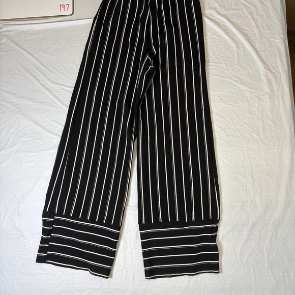 Hot Kiss Black White Striped Wide Leg Sleeveless Jumpsuit Tassel Waist Small - Picture 8 of 11